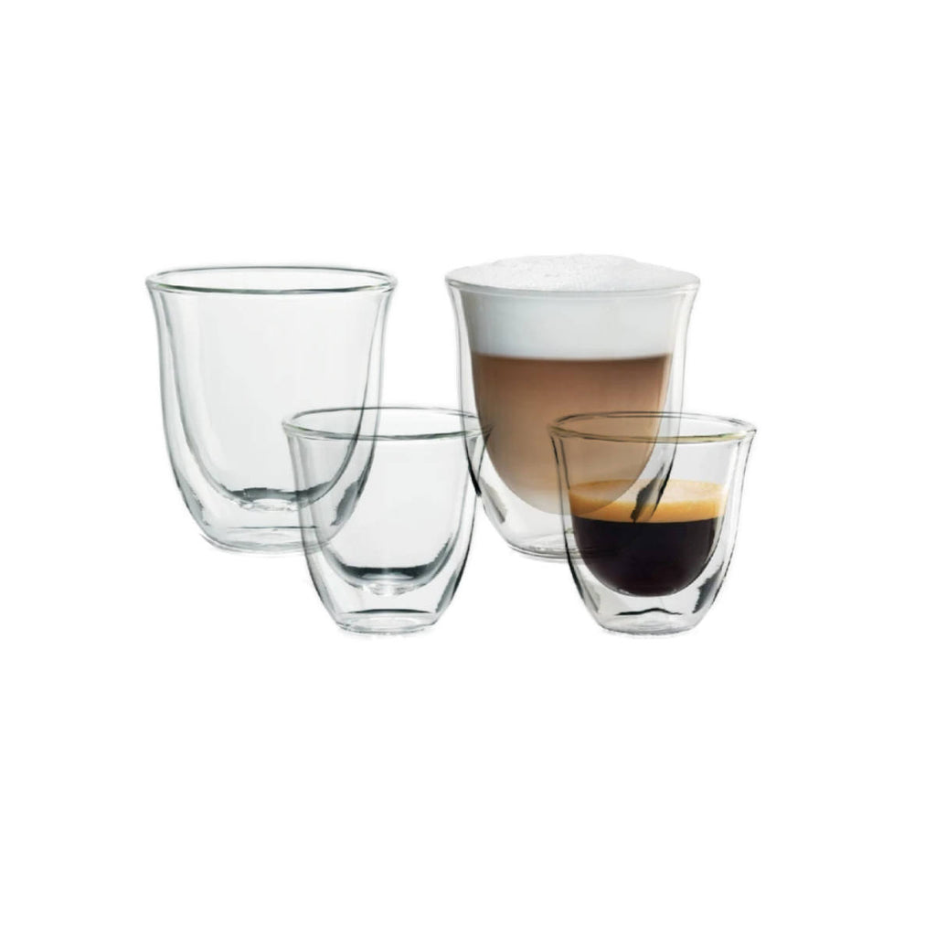 De'Longhi Fancy Collection Double Walled Thermo Espresso, Cappuccino and  Latte Macchiato Glasses, (Set of 6), Clear