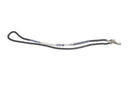 An image of a DeLonghi Parts: TCO Wiring: 5013278079 harness features two black insulated wires connected by a transparent tube. Each wire is terminated with a metal connector. The harness, branded by DeLonghi, appears to be used in electrical systems for appliances or machinery.