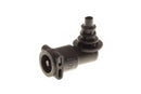 The DeLonghi 90° Connection (part number 5313218341) is a black plastic automotive connector featuring multiple circular openings and protrusions for securely connecting electrical wires or tubes. The part number "107" is visibly imprinted on one side, making it ideal for use in DeLonghi machines. The product is displayed against a plain white background.