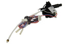 A close-up image of a DeLonghi Carafe Coupling (part number 7313264801) with various connectors and wires. It includes a black plastic component with a white label, several connected cables in red, blue, and white, and small attachments at the ends. The overall setup appears to be intended for use in a Delonghi Eletta Cappuccino Evo technical device.