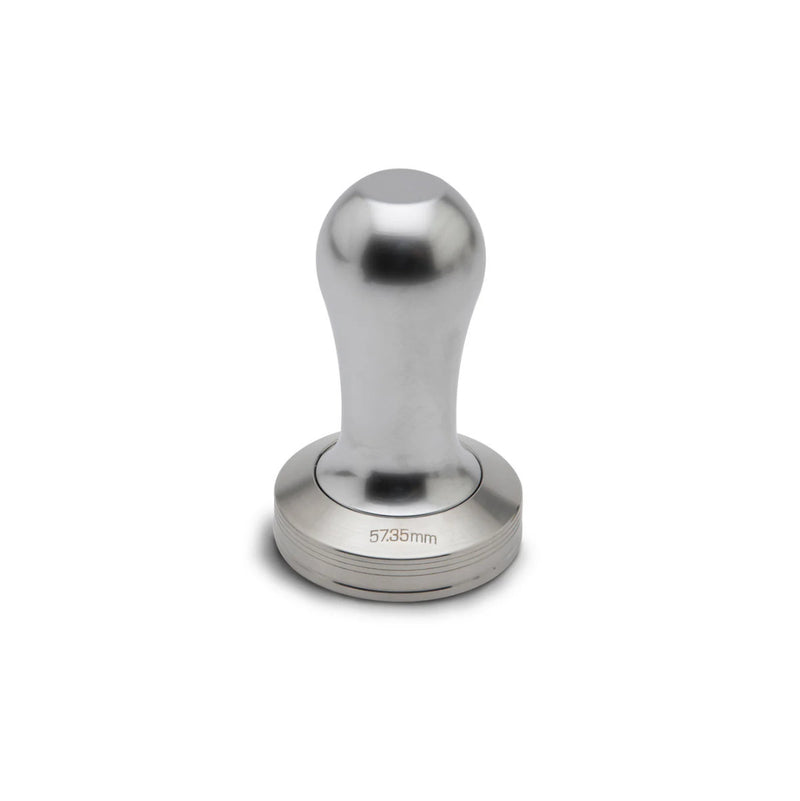 The Lelit 57.35mm Aluminium Tamper PLA487A, featuring a professional aluminium handle and a flat base engraved with "57.35mm" near the bottom, is placed on a plain white background. Ideal for precise coffee extraction, this tool from Lelit enhances your brewing experience effortlessly.