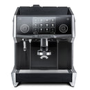 Introducing the Eversys Cameo Coffee & Tea Super Traditional Espresso Machine C'2c/ST (Raw), a sleek and modern appliance featuring a digital display panel with various coffee options and settings. This predominantly black machine with metallic accents includes a portafilter, steam wand, and an integrated coffee grinder. The Eversys brand name is prominently visible on the front.