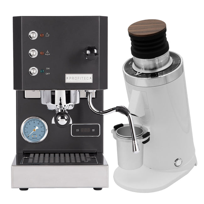 Profitec Go (Black) Espresso Machine & DF64 Gen 2 Grinder w/ DLC Burrs (White) Bundle