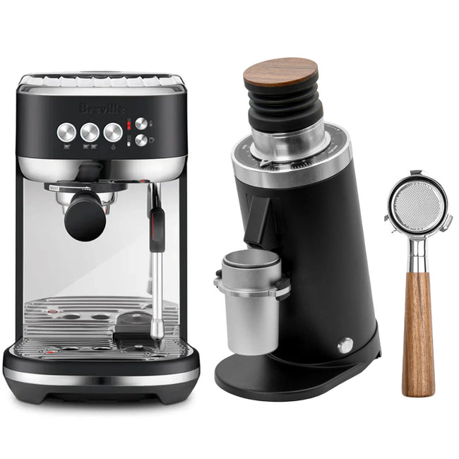 BLACK FRIDAY BUNDLE | Breville The Bambino Plus Espresso Machine BES500BTR (Black Truffle), DF64 Gen 2 Grinder w/ DLC Burrs (Black) and Portafilter Bundle