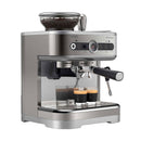 The Philips Barista Brew PSA3218/01 offers a sleek design with a stainless steel portafilter, dual bean grinders, pressure gauge, steam wand, and two espresso shots brewing. Elevate your home coffee experience with this modern machine.