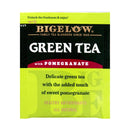 A tea bag wrapper from Bigelow's "Green Tea with Pomegranate" (Box of 28 Tea Bags) features its premium tea in vivid green packaging. Emphasizing the subtle flavor and abundant natural antioxidants, it invites users to enjoy the freshness and indulge in the pomegranate-infused experience.