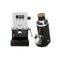 The Gaggia Classic E24 White & DF54 Grinder Black Bundle includes a white espresso machine with a lead-free brass boiler, control buttons, and steam wand, paired with a sleek black single-dose grinder featuring a transparent bean container with wooden top, all set against a crisp white background.