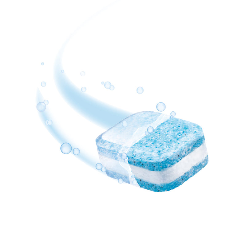 The Miele UltraTabs All in 1 Dishwasher Cleaning Tablets (Box of 60), designed for Miele Dishwashers, feature a blue and white tablet that delivers sparkling clean results with QuickIntenseWash performance, depicted by bubbles and a blue swoosh trail against a white background.