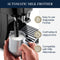 A close-up shows a hand holding a metal pitcher with frothing milk, positioned under the DeLonghi Magnifica Start Super Automatic Espresso Machine ECAM22022B, which features integrated grinding technology. The text highlights these features: "Easy to use Adjustable Frother," "Craft lattes & cappuccinos," and "Compatible with Milk Alternatives.