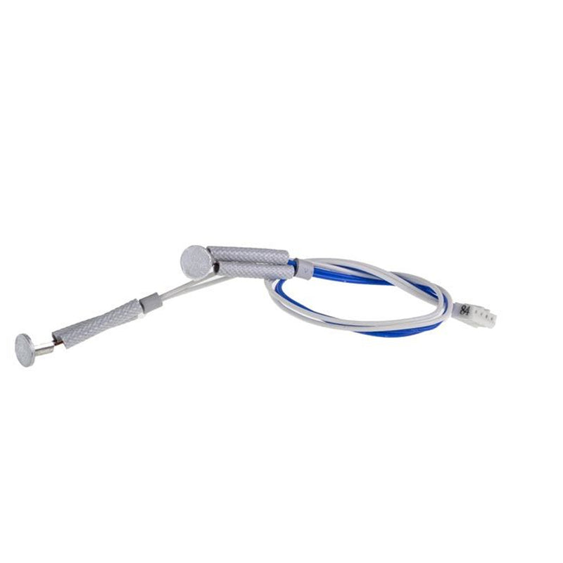 The DeLonghi NTC Wiring (5013278379), a dental handpiece from the renowned DeLonghi brand, features a flexible blue and white cord reminiscent of the sleek design seen in La Specialista series machines. It includes a silver metal handle with a small cylindrical attachment at the tip and is designed for various dental procedures, all presented against a plain white background.