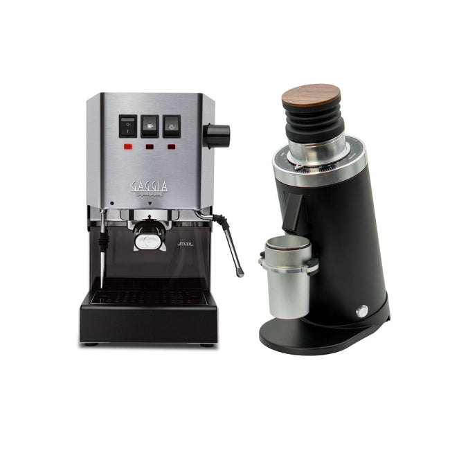 Gaggia Classic Evo Pro Stainless Steel & DF64 Gen 2 Grinder w/ DLC Burrs (Black) Bundle