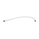 A slightly curved, white plastic tube with brass fittings at both ends, reminiscent of the DeLonghi Parts: Hose (PTFE DI2-DE4 L=215): 5513271399 by DeLonghi, set against a plain white background.