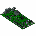 A 3D model of the Keurig VKI Eccellenza Touch Control Board 76-38420, featuring a green PCB populated with various electronic components including capacitors, resistors, connectors, and an integrated circuit. This control board is designed as a replacement part for specific electronic devices like the Keurig VKI or Eccellenza Touch models.