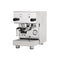 The Profitec Pro 300 Dual Boiler PID Espresso Machine, an open-box but unused unit, features a sleek stainless steel finish. Equipped with a steam wand, pressure gauge, and various control knobs, it stands elegantly on four small legs with a drip tray at the bottom. This semi-automatic espresso machine is set against a pristine white background.