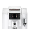 The Jura E8 Piano White Automatic Coffee Machine 15683 (Latest Version) is a sleek, modern coffee machine with a digital display and various coffee selections. It features advanced brewing technology for barista-quality coffee every time. The model includes a compartment on top for coffee beans and a spout for dispensing coffee into cups, prominently showcasing the brand "Jura" and model "E8" on the front.