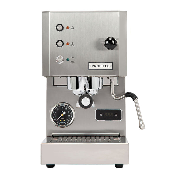 The Profitec Go Single Boiler PID Espresso Machine in brushed stainless steel combines precision and style with its sleek design, making it a perfect choice for coffee enthusiasts.