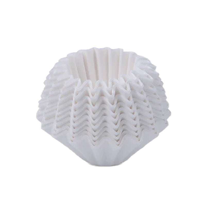 A stack of xBloom Paper Filters (Pack of 100) from xBloom placed against a plain, white background. The filters have a ridged, pleated design, creating a scalloped, circular shape when nested together.